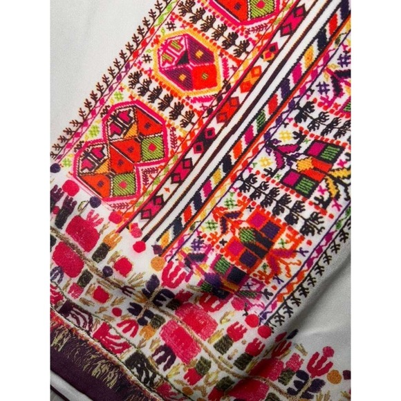 Roxy White Strapless Smocked Top Embroidered Tribal Border Dress L G G - Picture 10 of 12